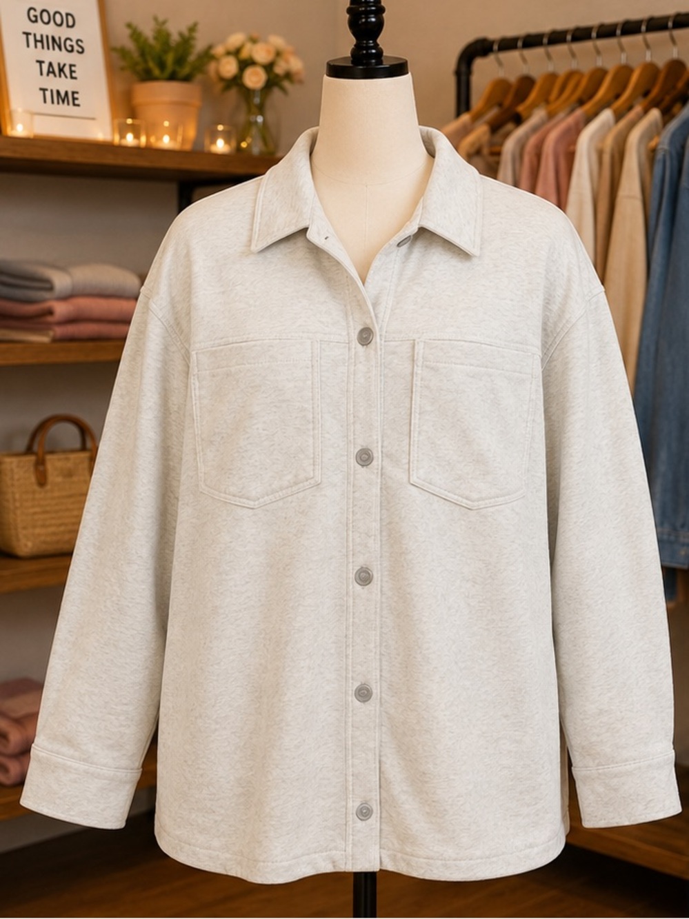 Jane & Delancey Women’s Button Down Shacket Top Plus Size 3X Ivory
